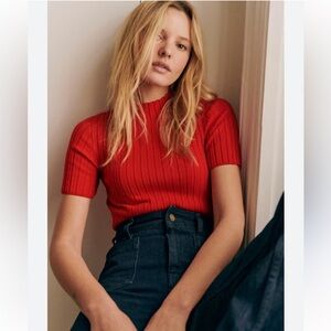 Sezane Edwin Ribbed Mock Neck Jumper Sweater Top in Red Size XS